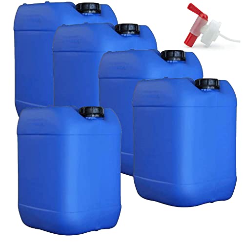 Petri 5 x 10 Liter Getränke- und Wasserkanister DIN 51 mit 1 x Ablaufhahn | UN-Zugelassen Lebensmittelecht BPA frei | Gastronomie Gewerbe Camping Wohnwagen | Robuste Qualität aus DE (10 Liter, blau)