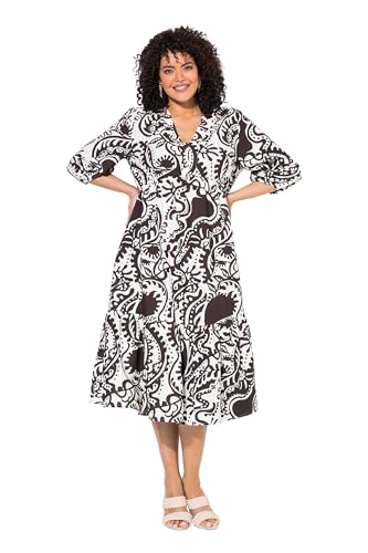Ulla Popken Damen große Größen Übergrößen Plus Size Midikleid, Paisley, A-Linie, V-Ausschnitt, 3/4-Arm Mahagoni 58+ 839050115-58+