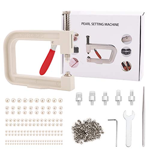 Perlen-Setzmaschine, genagelte Perlenmaschine, DIY-Handarbeit, Nieten-Befestigungsmaschine mit 150 Stück Kunstperlen-Acrylperlen in 5 Größen, Nietknöpfe und Pinzette für Kleidung, Taschen, Röcke
