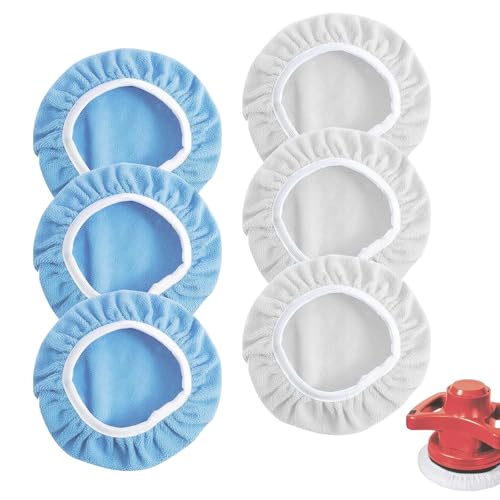 6 Stück Polierhauben-Set, Mikrofaser Polierhauben, Polierhauben Auto, 9-10 Zoll, Geeignet für Autos, Möbel, Glas, Reinigung, Bodenpolieren (Weiß + Blau)