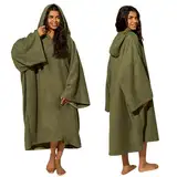 Brentfords Surf Poncho Damen für Erwachsene, Wickel Handtuch Poncho zum Schwimmen, Surfen, Strandbad, badeponcho mikrofaser, großes, saugfähiges, schnell trocknendes Schwimmhandtuch, Khakigrün