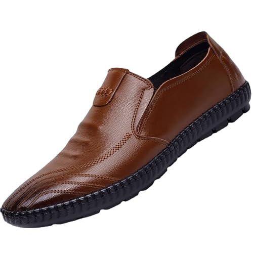 Freizeitschuhe Herren Lederschuhe Sommer Leicht MöNchsschuhe Slip-On Halbschuhe Bequem rutschfeste Outdoor Boots Sportlich Plate Schuhe FüR MäNner Schwarz Braun