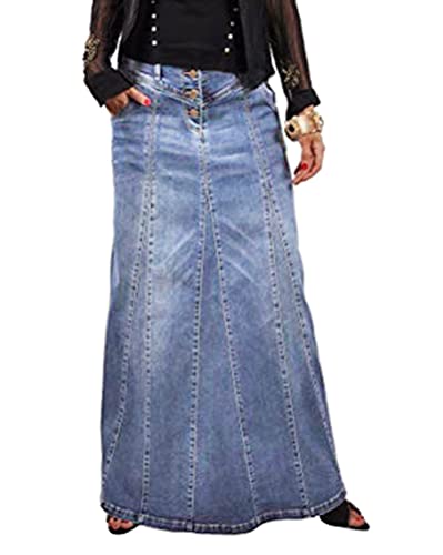 ORANDESIGNE Damen Freizeit Rock A-Linie Lässig Voller Länge Boutique Blau Denim Jeans Rock im Used Look G Hellblau 48