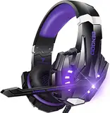 BENGOO G9000 Stereo-Gaming-Headset für PS4, PC, Xbox One Controller, Geräuschunterdrückung, Over-Ear-Kopfhörer mit Mikrofon, LED-Licht, Bass-Surround, weiche Memory-Ohrenschützer (lila)