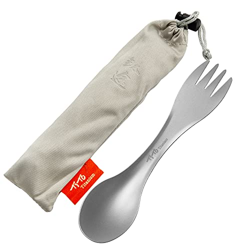 TiTo Titanium Outdoor Titan Löffel/Spork mit Griff,Multifunktional Tragbare Ultraleichtem Besteck Camping Rucksackreisen mit Aufbewahrungstasche für Trekking