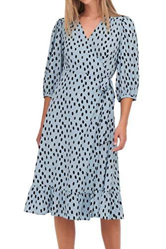 ONLY Damen Kleid ONLOLIVIA XS S M L XL Blau Multicolor Wickelkleid Polyester, Größe:S, Farbe:Blue Fog Uneven DOT 15253350