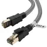 Qiuean Cat 8 0,5m Lan Kabel,Nylon Geflochtener Netzwerkkabel,40Gbps 2000MHz Hochgeschwindigkeits Ethernet Kabel,S/FTP Patchkabel mit Vernickelt Rj45-Stecker für Ps5/Laptop/Router/Gaming/Modem