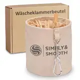 SimplySmooth Wäscheklammerbeutel für bis zu 100 Wäscheklammern - Klammerbeutel aus 100% Baumwolle mit extra großen Karabinern zum Aufhängen - Wäscheklammerkorb mit Verschluss