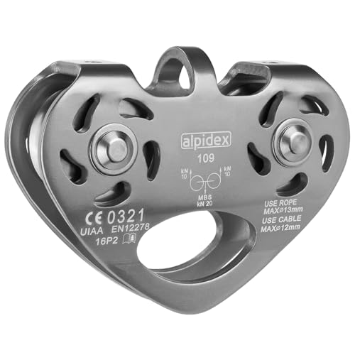 ALPIDEX Seilrolle Tandem Pulley Umlenkrolle Doppelseilrolle - geeignet für Stahlseile 8-12 mm Ø und Textilseile bis 13 mm Ø, Farbe:Silber