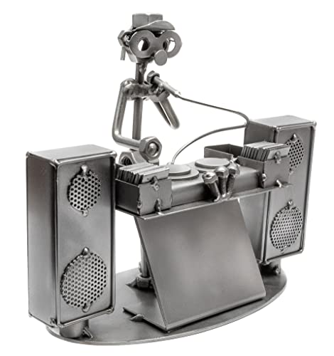 STEEMO Schraubenmännchen Figur: DJ Diskjockey, Geschenk Deko-Figur, Metall-Skulptur, Kunsthandwerk, Stahl, Grau 20x10x17cm