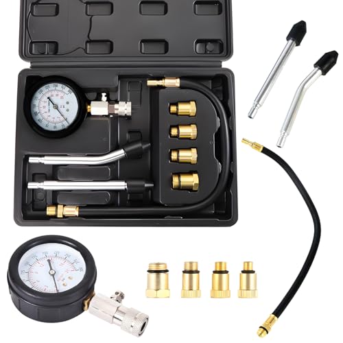 Kompressionstester-Satz für Benzinmotoren, ZüNdkerze Tester, Manometer Tool Set für Auto, Motorrad, Schneemobil Kompressionsprüfer für Motor Kompression Prüfen M10 M12 M14 M18