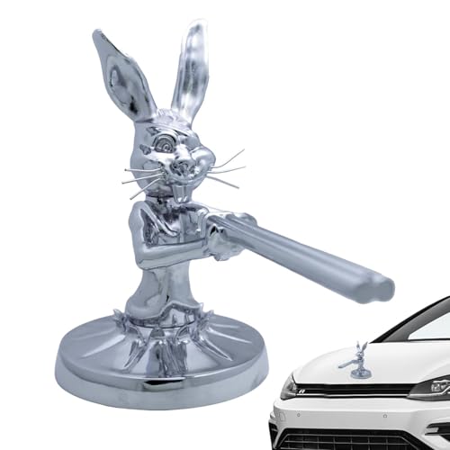 Shenrongtong Auto-Kühlerfigur, Auto-Motorhaubenfigur - Eleganter silberner Hasen-Haubenornament,Hasenstatue Kühlerfigur für stilvolles Aussehen der Motorabdeckung eines Autos