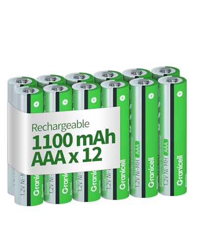 Granicell AAA Wiederaufladbare Batterien 1100 mAh Hohe Kapazität 1500 Zyklen, 1,2V NiMH Niedrige Selbstentladung AAA Batterie, 12er Pack