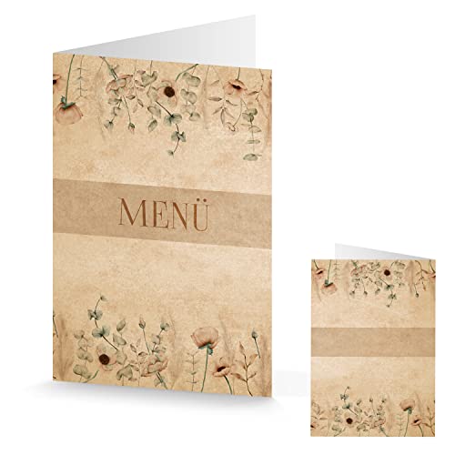 Logbuch-Verlag festliche Menükarten DIN A5 beige boho floral - Speisekarte zum Bedrucken & Beschriften Hochzeit Restaurant