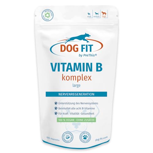 DOG FIT by PreThis® Vitamin B Komplex für Hunde I Nervenstärkung, Inkontinenz, Spondylose, Nervosität I B1 B2 B3 B5 B6 B7 B9 B12 I Biotin & Folsäure I Vegan ohne Zusätze I Large ab 25kg