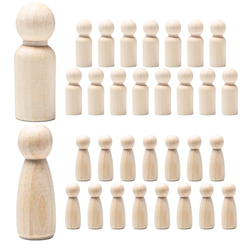 Sixfolo 30 Stück DIY Holzfiguren zum Basteln Holzpuppen zum Bemalen 65mm Unvollendete Holzkegel Figuren Natürliche Spielfiguren Holz Leere Holzfiguren Groß für DIY Dekoration Bemalen und Basteln