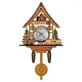 Riuulity Antike Kuckucksuhr aus Holz, Traditionelle Wanduhr Im Nordwesteuropäischen Stil mit Automatisch Schwingendem Glockenpendel (CM005)