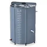 FIVMEN Regentonne 750 Liter Regenwassertonne Regenfass Faltbar Regenwassertank Wassertank Regenwasserfass PVC mit Deckel und Wasserhahn, Dunkelgrau