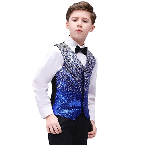 Weste Jungen Paillettenweste - Glitzer Anzugweste Pailletten Weste Jacke Kinder Festlich Smoking Glänzend Anzug Weste Disco Partys Konzerte Tänze Outfit Jazz Hip Hop Hochzeit Tanz Performance Kostüm