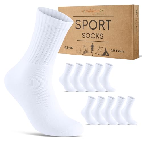 10 Paar Sportsocken Damen Tennissocken Baumwolle Atmungsaktive Crew Socken 70205T (Weiß 35-38)