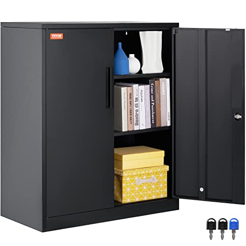 VEVOR 3-Stockiger Aktenschrank Beistellcontainer mit 2 Magnetischen Türen, 90,72 kg Belastbar pro Regal, Abschließbarer Lagerschrank, Metallschrank mit 3 Schlüsseln, für Büro, Garage, Zuhause usw.