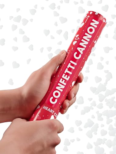 Partyjoker 5 Konfettikanonen Herzen Weiß für Hochzeit - aus Biologisch Abbaubarem FSC Konfetti – Einfach und Sicher - 5-8 Meter Konfettistrahl - White