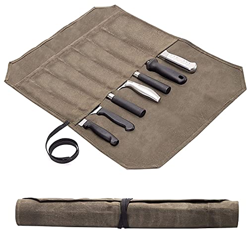 Koch Messer Roll Bag,Wachs Leinwand Messer Case Lagerung,Tragbare Koch Messer Tasche,7 Slots Messer Besteck Werkzeug Roll Case für Camping Wandern,Heavy Duty Messer Taschen Geschenke für Köche Männer