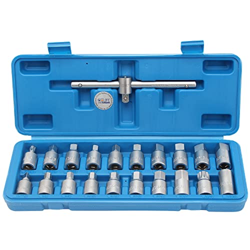 CCLIFE 21tlg 3/8" Öldienstschlüssel Öldienst Ölablassschrauben Set Ölwannen Steckschlüssel-Satz mit VW BMW usw
