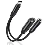 USB C Kopfhörer Adapter und Laden, USB C zu 3.5mm Klinke Aux Audio Adapter [2 in 1] Type C auf 3.5mm Klinke Kopfhörer & Aufladung Kabel Konverter für Samsung S24/S23/S22/S20+/Note 20, iPhone 15/16 Pro