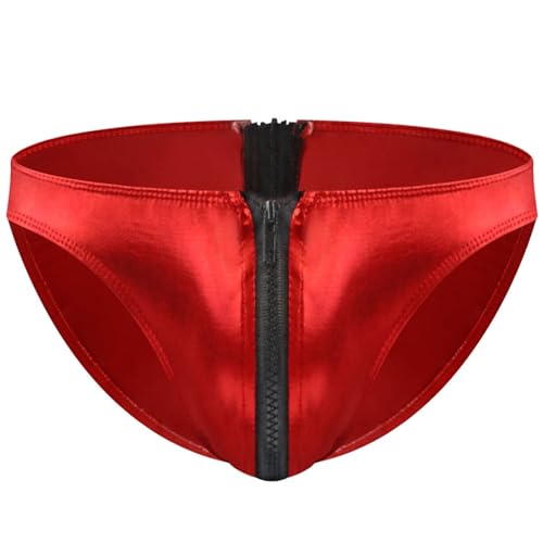 WKAYsIV Unterhose Herren Set für Herren Kunstleder mit doppeltem Reißverschluss Dreieckshose Geile Herren (Red, One Size)