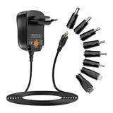 12W Universal Netzteil 3V 4.5V 5V 6V 7.5V 9V 12V 1A AC DC Schaltnetzteil mit 8 DC-Steckern für Lautsprecher Kamera Lampe Tablet und mehr Haushaltselektronik, 1000mA max.