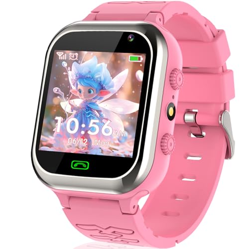 kaacly Smartwatch Kinder Telefonieren -Kinder Smartwatch mit SOS Schrittzähler Spiele Stoppuhr Wecker Touchscreen Taschenlampe Smartwatches Geburtstag für Jungen und Mädchen Geschenke (Pink)