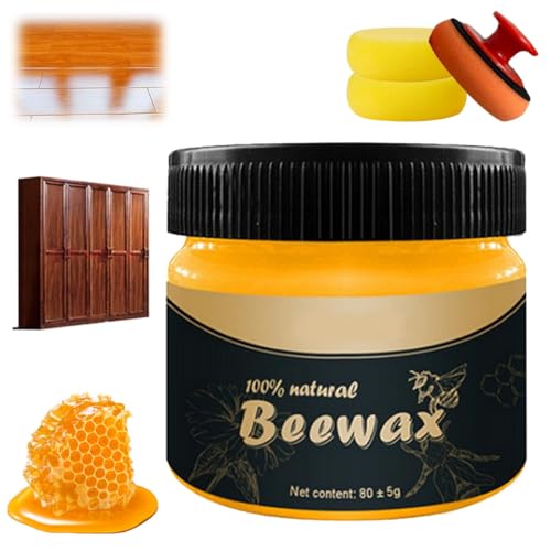All Natural Wood Seasoning Beewax, Beeswax Wood Polish Furniture Restorer, Natural Furniture Polish & Conditioner for Floor, Cutting Board and Houseware, Protector for Antique & Modern Woods