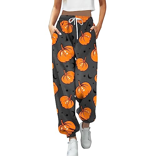 rtdgcv Übergröße Damen Hose Halloween Europäischen Und Amerikanischen Casual Mode 3D Druck Frauen Bein Hosen Kordelzug Hohe Taille Casual Hosen Halloween Hose Mit Damen Schwarz (y0928A-Yellow, L)