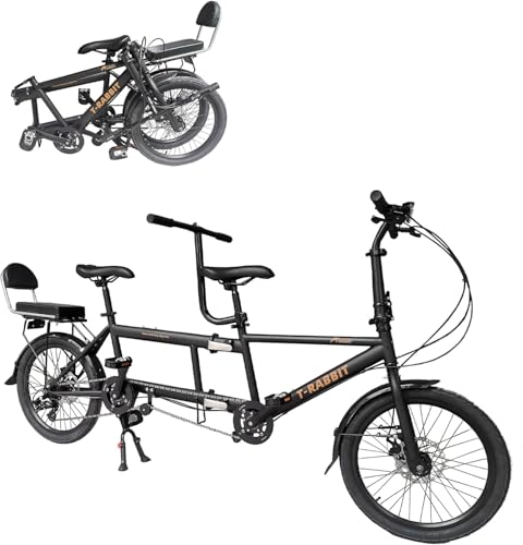 Tandem-Fahrrad zum Radfahren, klassisches Tandem-Beach-Cruiser-Fahrrad für Erwachsene, 20-Zoll-Räder, City-Tandem-Klapprad, Dreisitzer, 7-Gang-verstellbar, maximale Belastung 200 kg, Schwarz