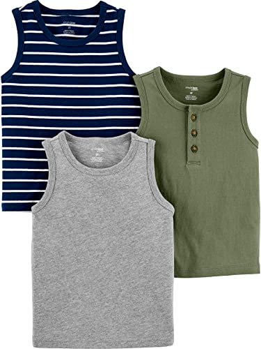 Simple Joys by Carter's Baby-Jungen Multi-Pack Muscle Tops Kleinkind-Tank-Top, Grau Meliert/Marineblau Streifen/Olivgrün, 3 Jahre (3er