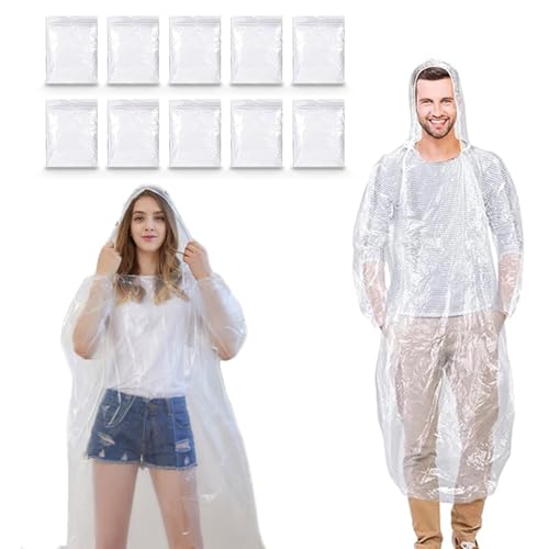 10 Stück regenponcho einweg durchsichtig, regenponcho damen herren, poncho regen, regencape einweg, einmal regenponcho, festival regenponcho, regenponcho festival, Ideal für Konzert, Camping, Outdoor