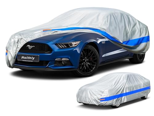 Holthly Autoabdeckung Wasserdicht Atmungsaktiv,Auto-Abdeckplane für Vollgarage,Regen,Sonne,Staub und UV-Schutz.Autoplane passend für Chevrolet Camaro,Ford Fusion/Mustang,usw.3XL-0