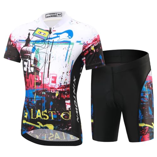 SXSHUN Jungen Radtrikot Set Kinder Mädchen Fahrrad Anzug Unisex Kurzarm Trikot+Radhose mit 3D Sitzpolster Atmungsaktiv Radsport Bekleidung, Weiß+Schwarz, 152-158