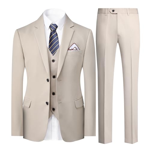 Allthemen Herren Anzug Stretch Slim Fit 3 Teilig Hochzeitsanzug Komplett Anzüge 2-Knopf Business Grau1 M