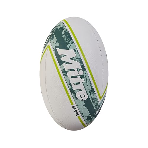 Mitre Sabre D4P Rugby-Ball | Extrastarkes Futter | Volle Gewicht | Sehr beliebt Rugbyball, Weiß/Mint/Limette, 5
