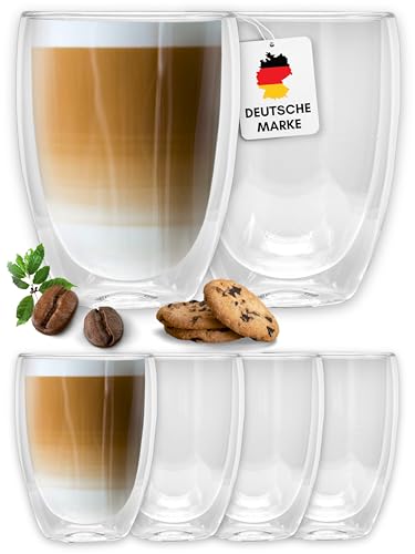 LAPRESO® Latte Macchiato Gläser doppelwandig 350ml - 6er Set Doppelwandige Gläser Cappuccino Tassen Kaffee Glas Teegläser Thermoglas