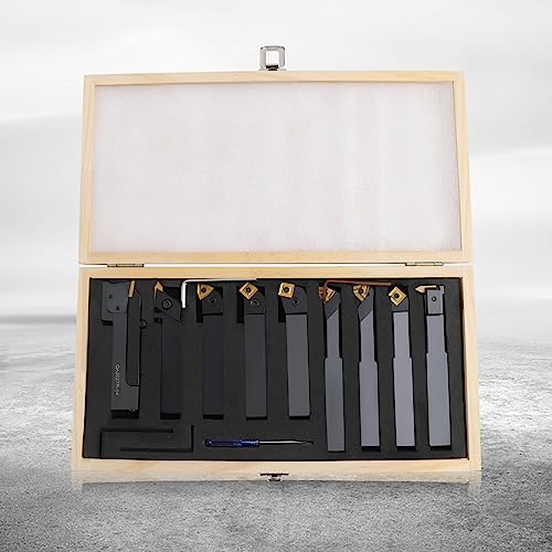 9 tlg Drehstahl mit Tragbarem Koffer, 20mm Satz Drehmeißel Set Drehstähle Drehstah Drehmeissel Wendeplatte Drehmeißel-Set Drehstähle Abstechmeißel Geeignet für Drehbänke Stahl/Stahlguss