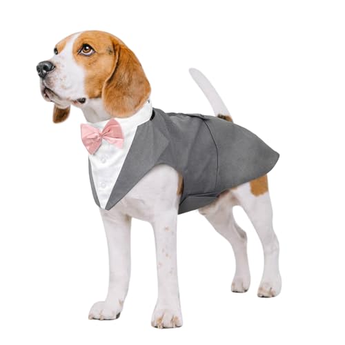 Kuoser Hund Smoking Anzug & Bandana Set, Haustier Fomal Kleidung Hunde Mantel mit Abnehmbarer Fliege, Hundeanzug Welpe Kostüm Shirt für Hochzeit Halloween Geburtstag Party, S-XXL