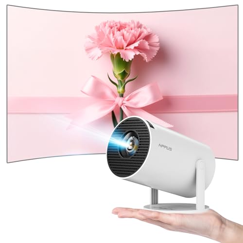 HIPPUS Mini Beamer 4K Projektor, Android Heimkino Projector Full HD 1080P, 270° Dreh Proyector Klein Kurzdistanz Heimprojektor Handy für Schlafzimmer, Tische, Decken, Weiß