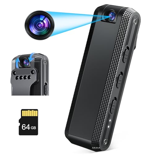 Lottsall 64GB Body Cam, HD 1080P Bodycam Körperkamera mit Nachtsicht, 180° Drehbarem Objektiv und Clip-Design, Body Kamera für Innen und Aussen Überwachung