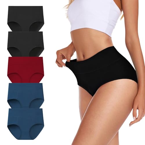 TDONE Unterhosen Damen Hohe Taille 5er Pack Baumwolle Atmungsaktives Weich Panties Bauchweg Unterwäsche Slips für Frauen