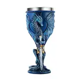 OTARTUDE Mittelalterlicher blauer Drachenkelch, Edelstahl, Dungeons and Dragons, Geschenk, Kelch, Weinkelch, 210 ml (Blauer Schwert-Drache)