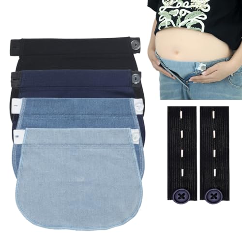 WUSJCOF 4 Stück Hosenbunderweiterung, Schwangerschaft, Hosenknopf Verlängerung, Schwanger, Schwangere Frauen Knopfverlängerung für Hosen (Schwarz, Blau, Hellblau, Dunkelblau)