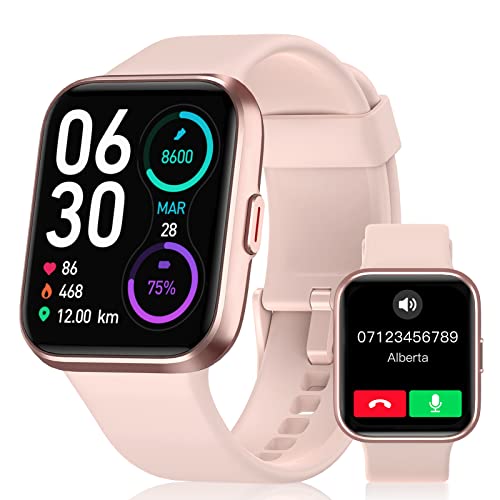 Smartwatch Damen,Smartwatch mit Telefonfunktion,1,7" Touchscreen Schrittzähler Uhr Damen mit Alexa,60+ Sportmodus,Pulsmesser Schlafmonitor SpO2,Whatsapp Erinnerung,IP68 Wasserdicht Fitness Tracker